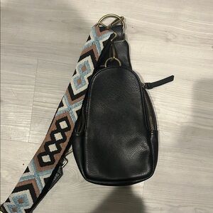 Anthropologie Black Crossbody Bag with Geometric Strap